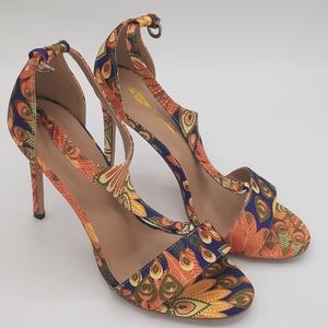 Jolimall Floral Splice Ankle Strap Heels